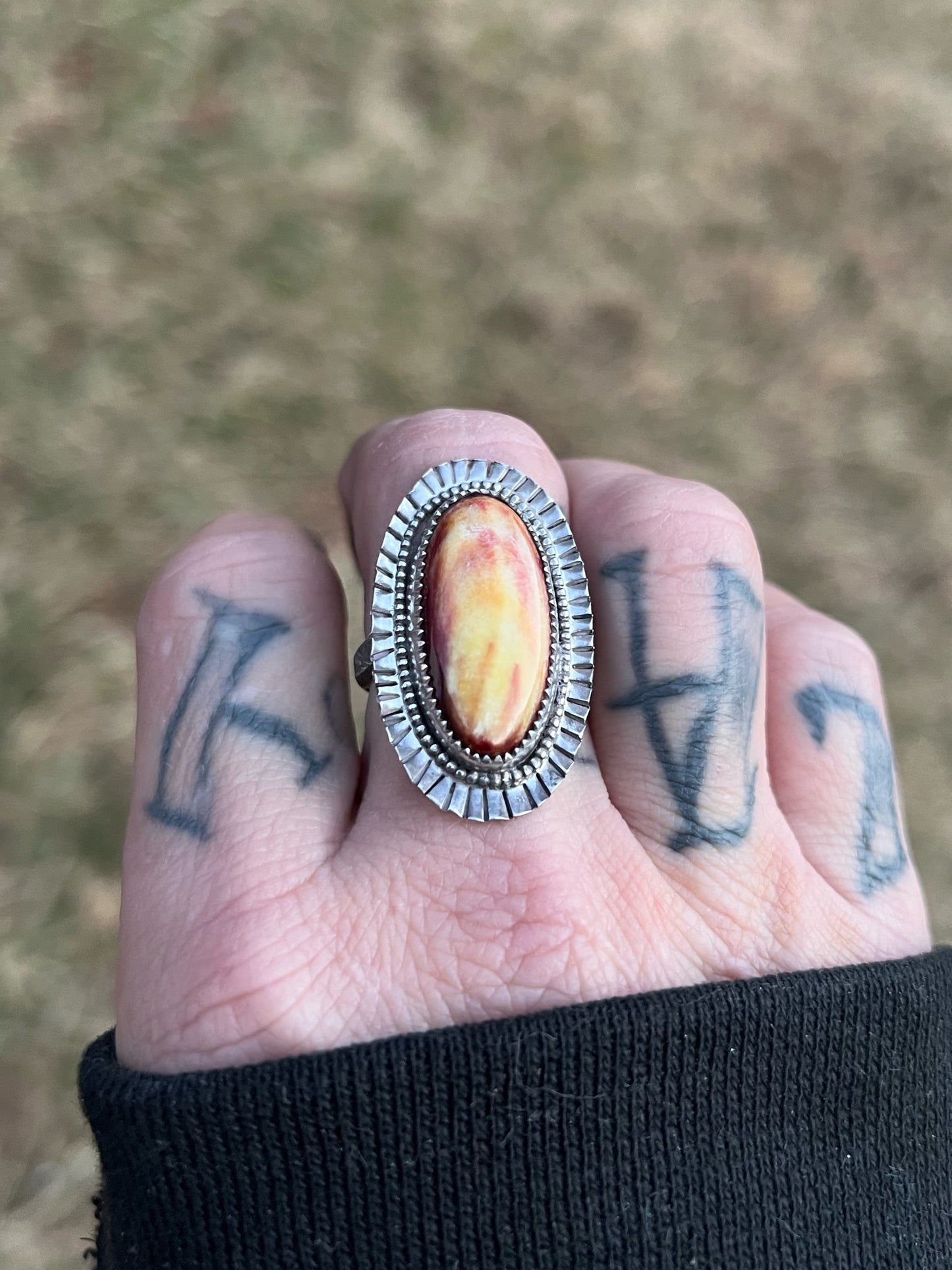 Purple/Golden Spiny Cabochon in Sterling Silver Ring Size 7 1/2 Jewelry