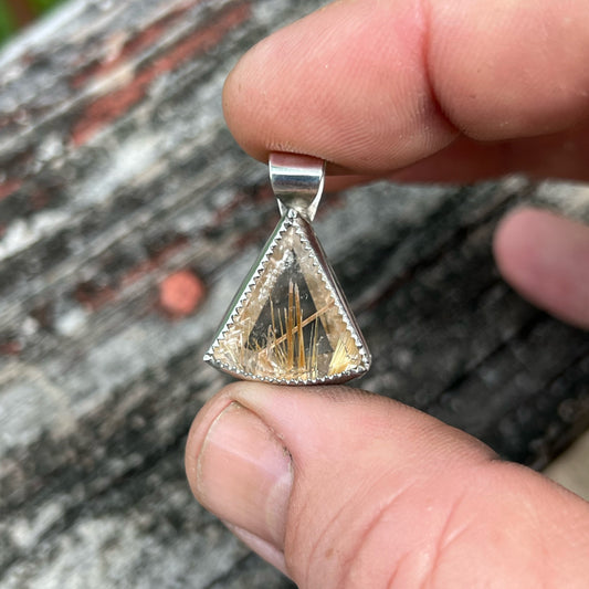 Golden Rutile in Quartz Cabochon from Brazil in Sterling Silver Pendant Jewelry