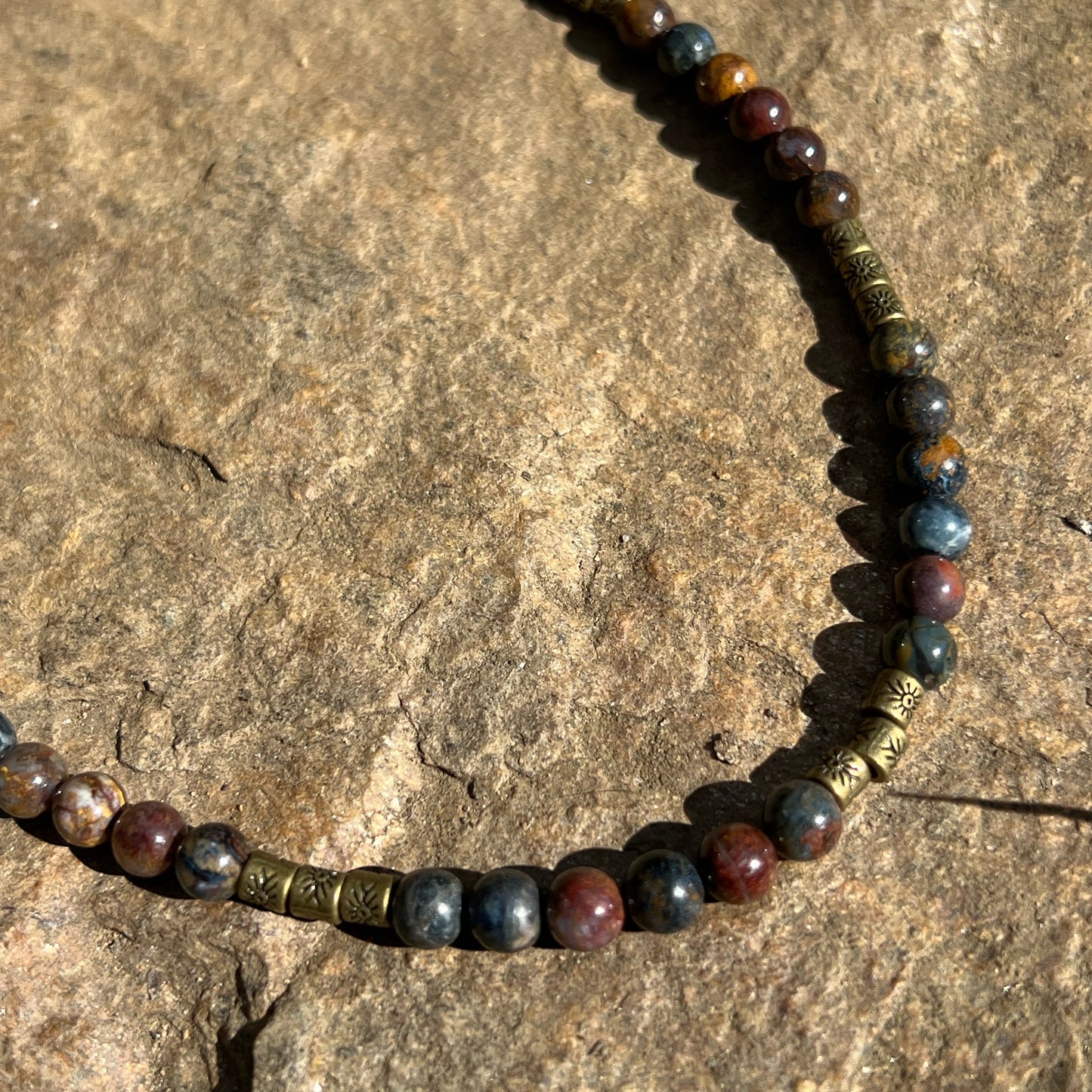 Pietersite with Brass Beaded Necklace with Brass Clasp Jewelry
