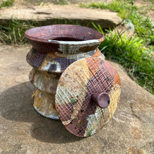 Handmade Pottery Handbuilt Abstract Lidded Jar