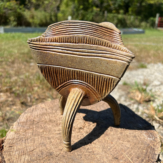 Wood Fired Handmade Pottery Triptych Footed Vessel