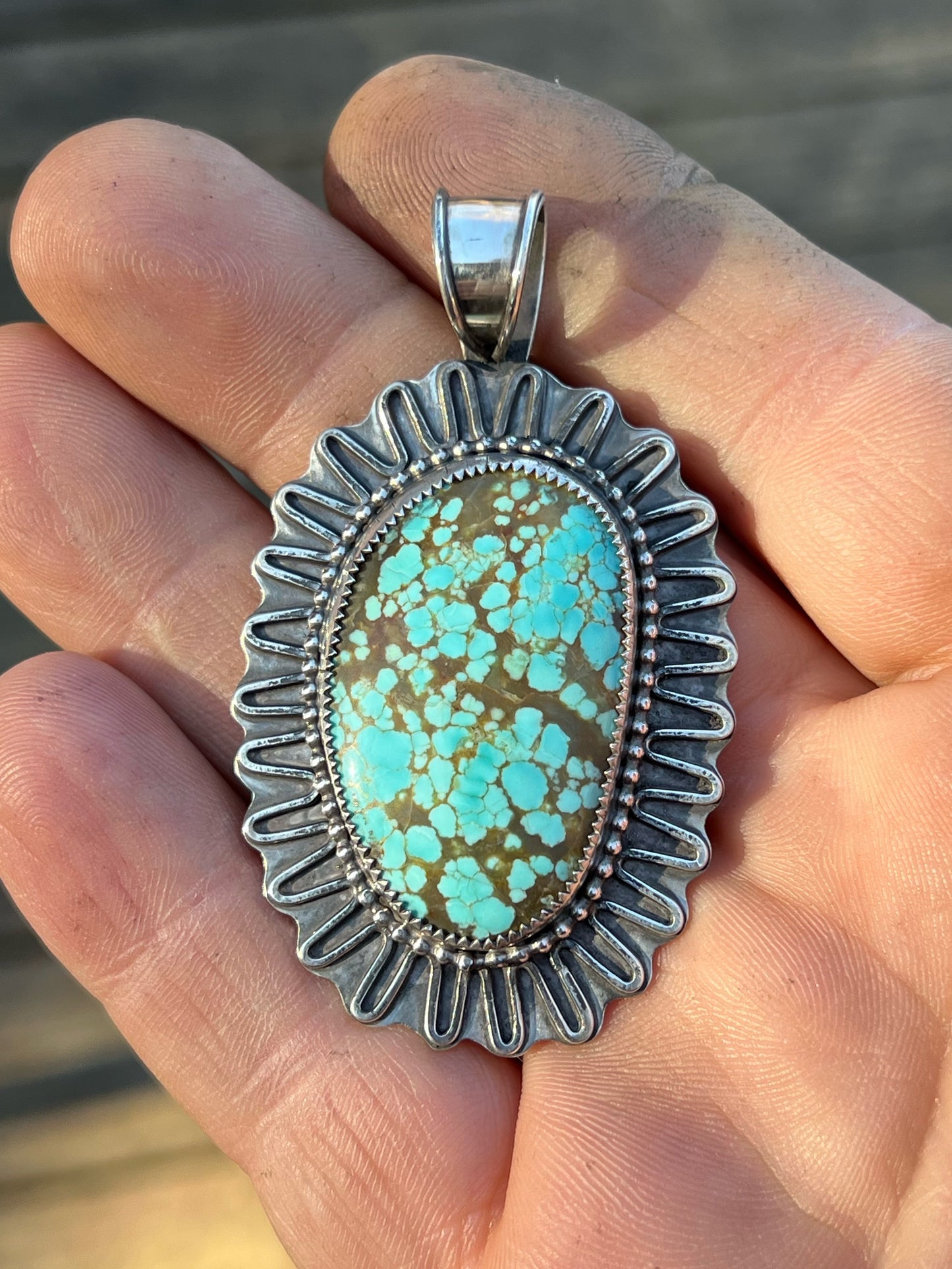 Number 8 Turquoise Cabochon in Sterling Silver Pendant Jewelry