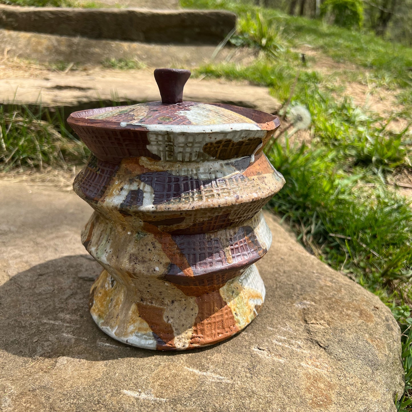 Handmade Pottery Handbuilt Abstract Lidded Jar