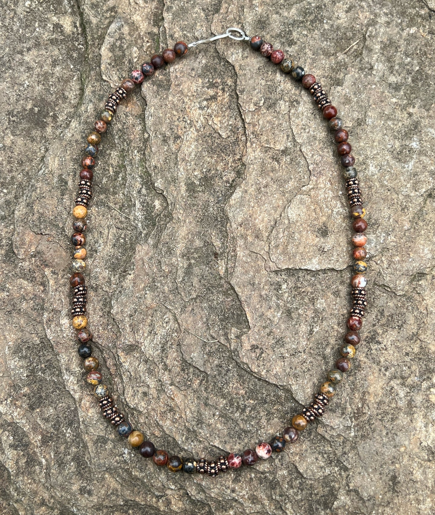 Cherry Creek Jasper with Copper Accents Beaded Necklace with Sterling Silver Clasp Jewelry
