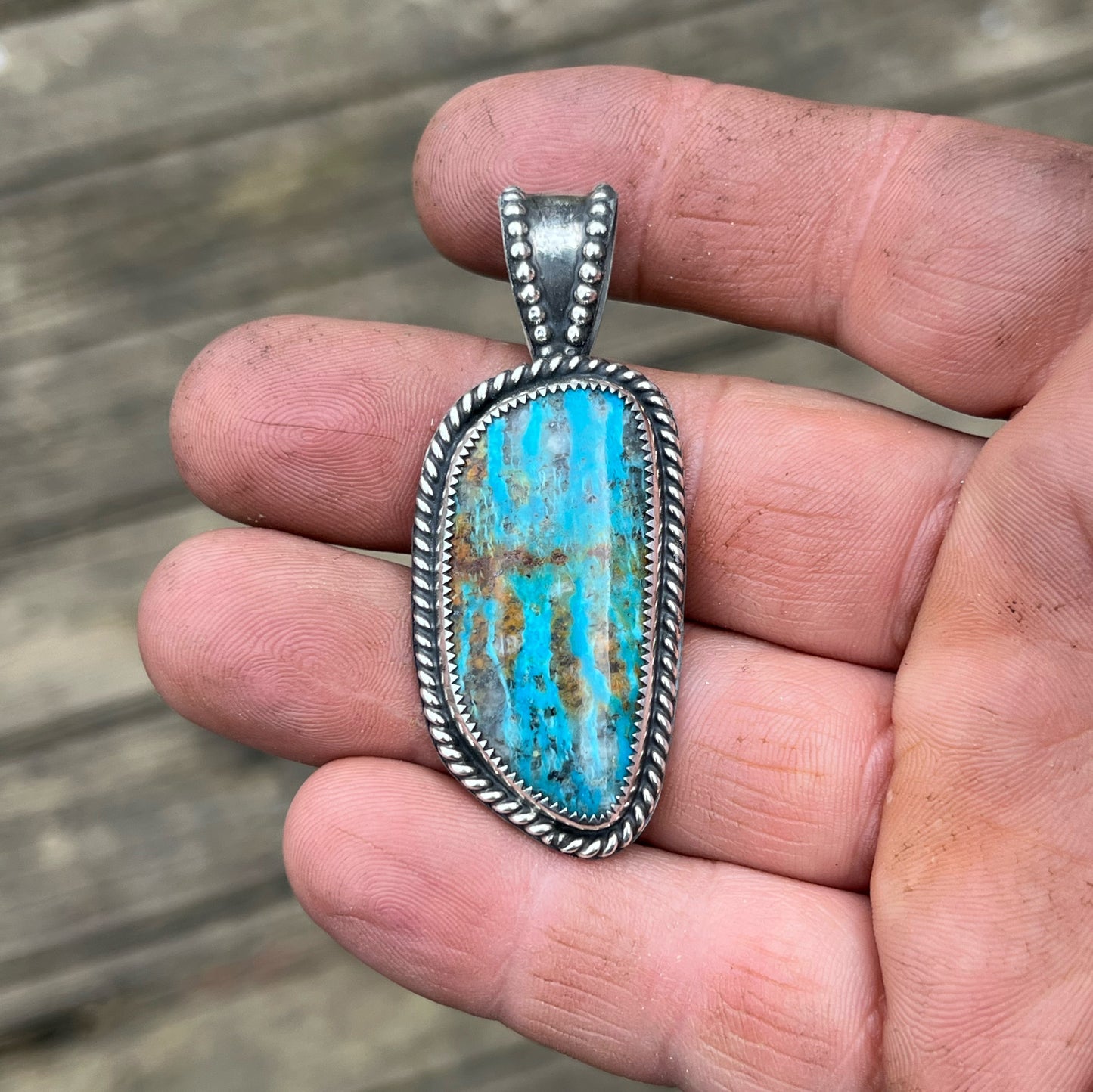 Ithaca Peak Ribbon Turquoise Cabochon in Sterling Silver Pendant Jewelry