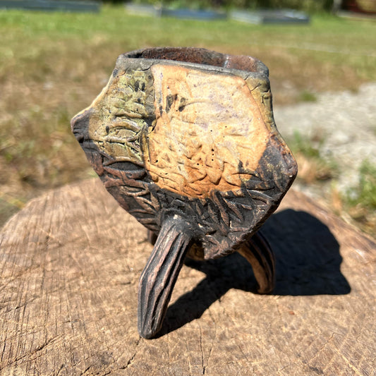 Handmade Pottery Triangle Footed Vessel