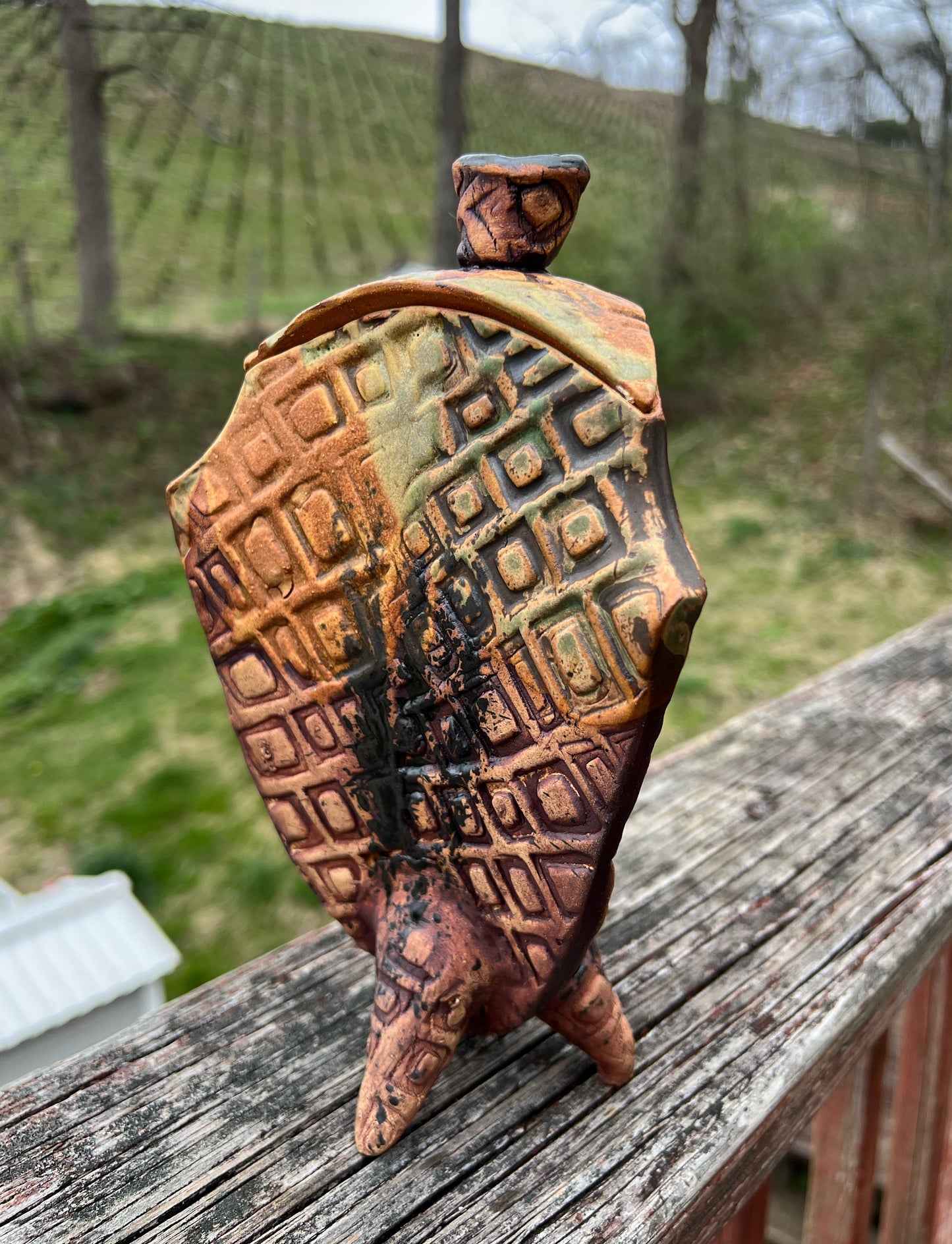 Handmade Pottery Triangular Legged Jar