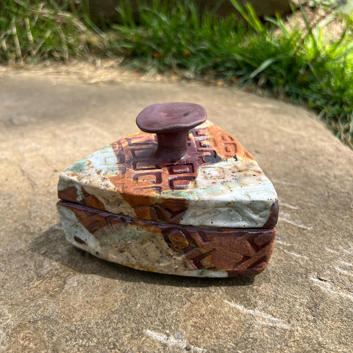 Handmade Pottery Handbuilt Triangular Lidded Jar