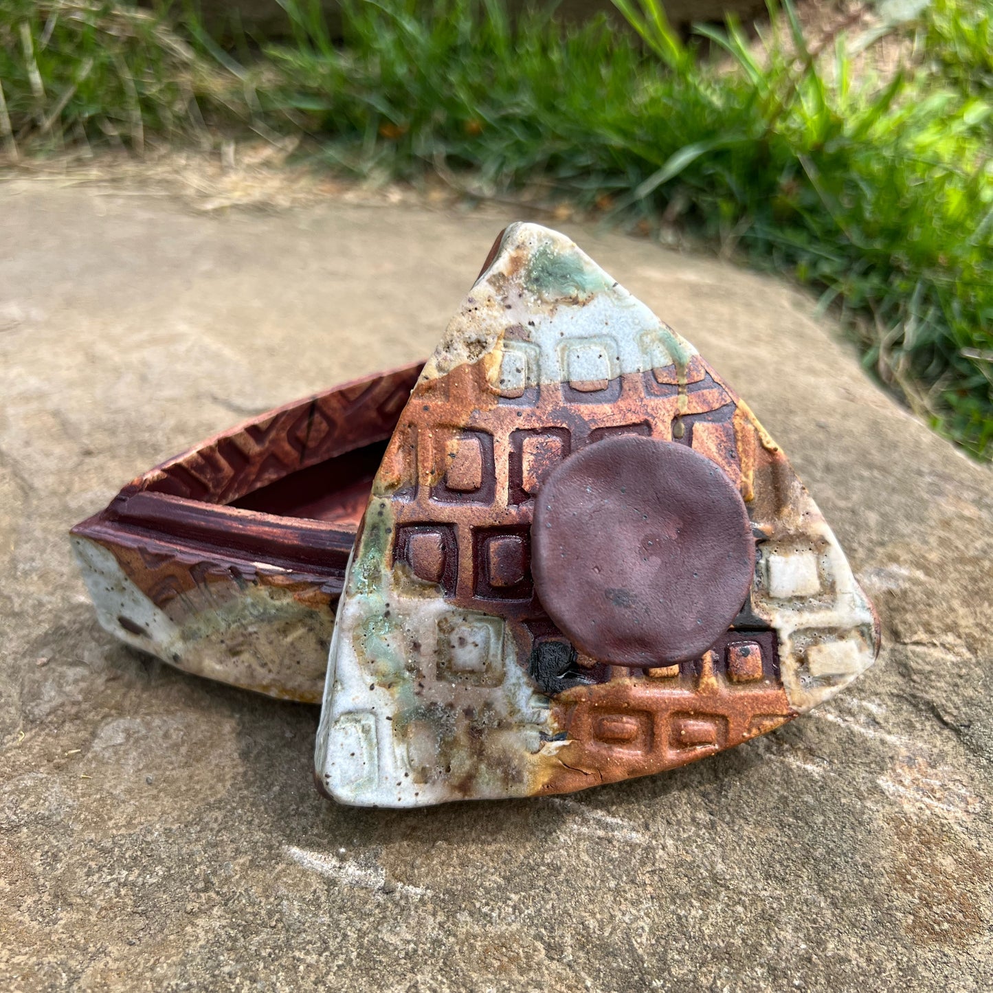 Handmade Pottery Handbuilt Triangular Lidded Jar