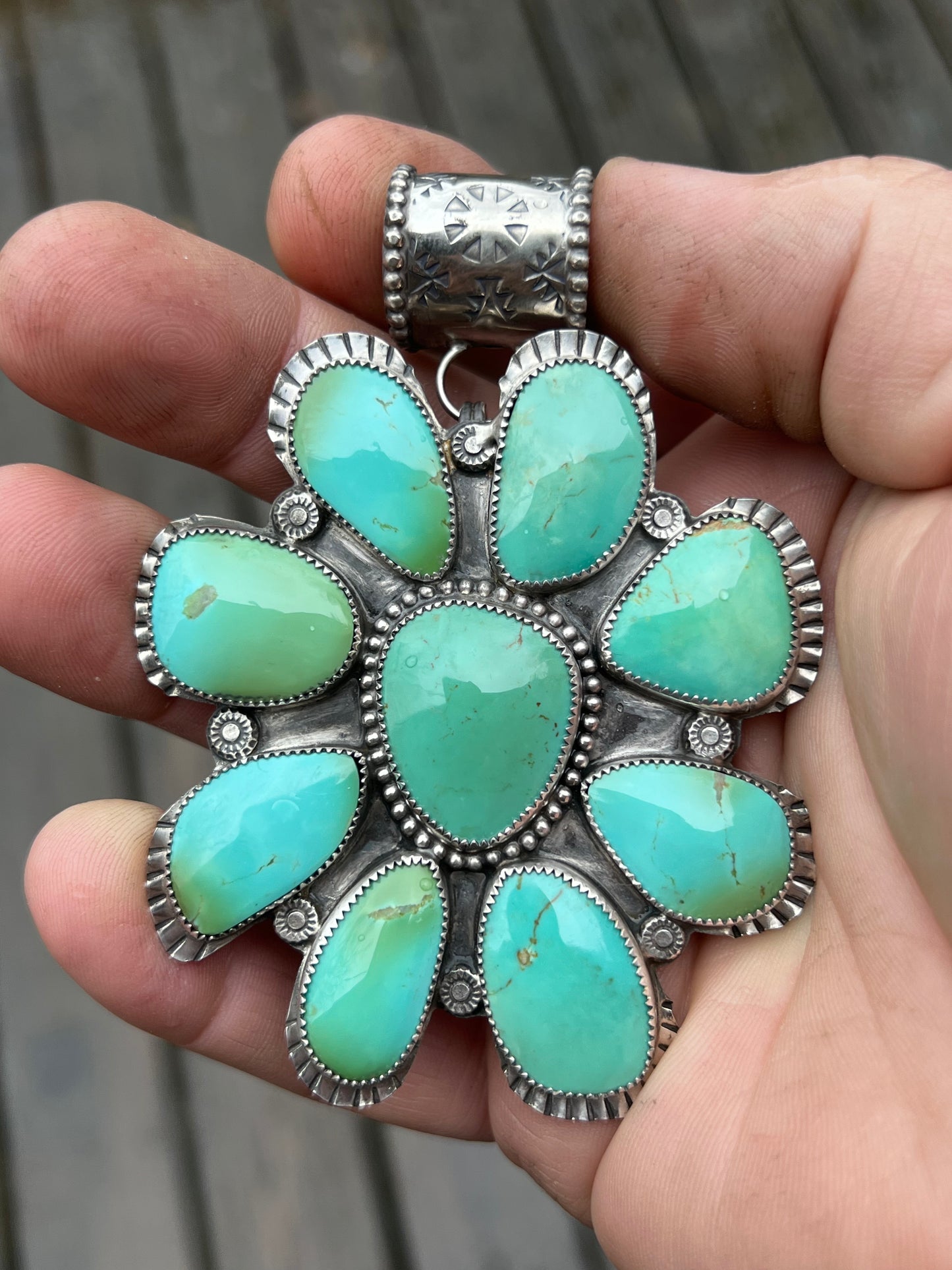 Old Hardy Pit Turquoise Cluster Pendant from Kingman, AZ Sterling Silver Pendant Jewelry