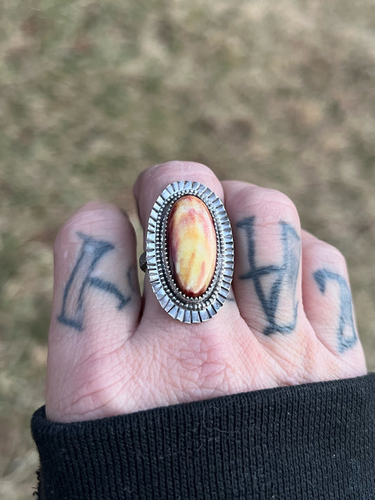 Purple/Golden Spiny Cabochon in Sterling Silver Ring Size 7 1/2 Jewelry