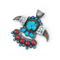 Number 8 Turquoise,  Mediterranean Coral, and Bear Claws in Sterling Silver Pendant