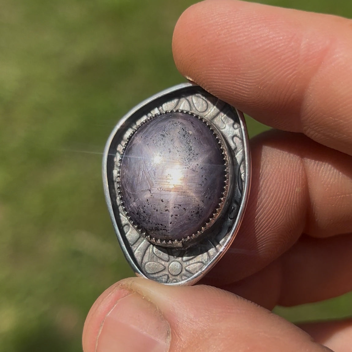 Purple Star Sapphire in Silver Pendant
