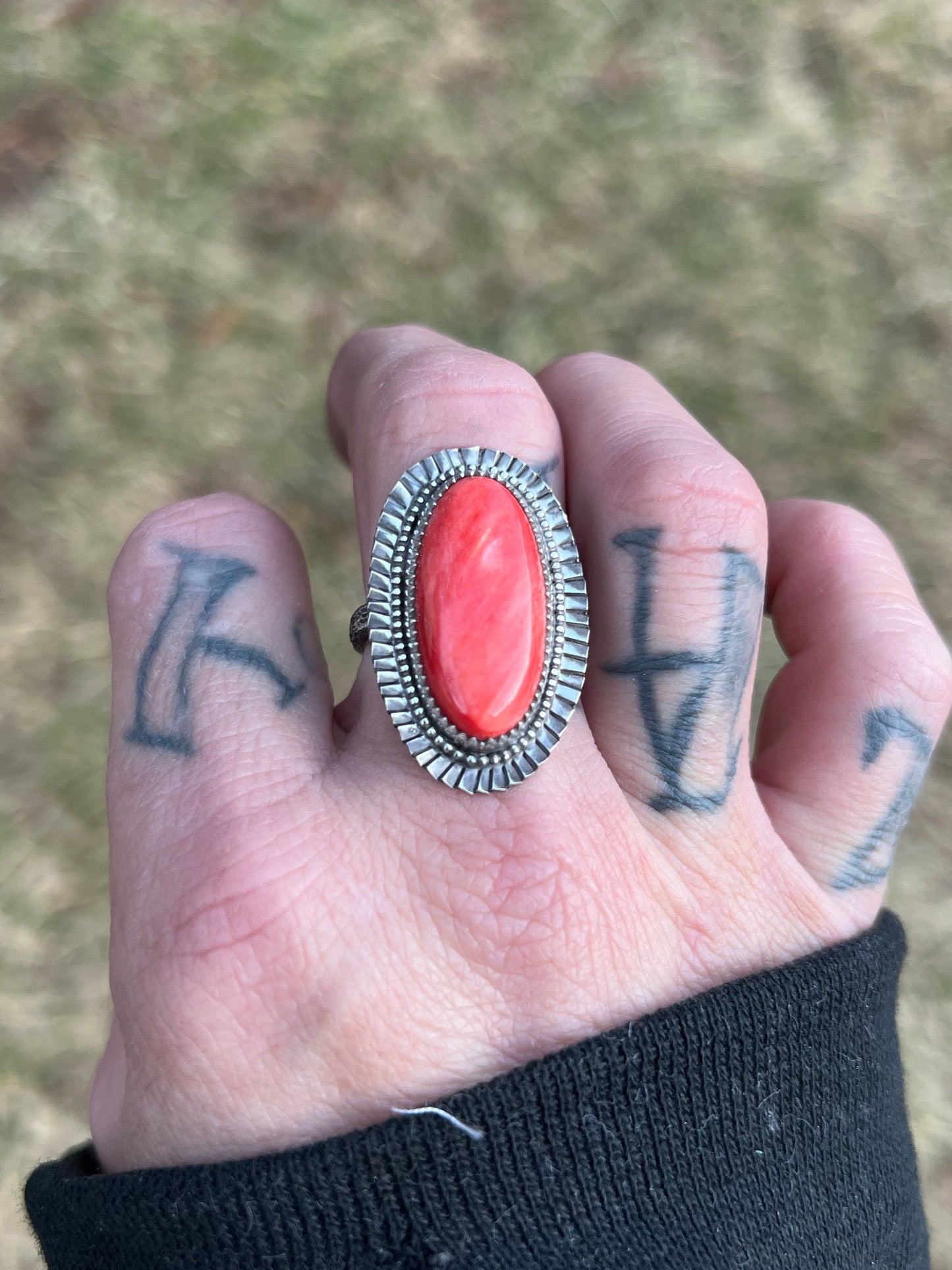 Red Spiny Cabochon in Sterling Silver Ring Size 8 1/2 Jewelry