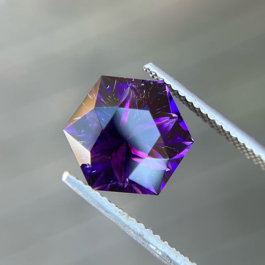 6.9ct Precision Cut Amethyst with Fantasy Engraving Gemstone from Morocco