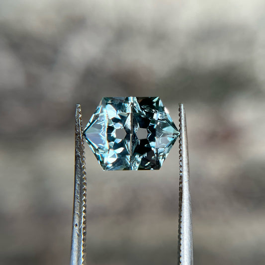 2.7ct Precision Cut Blue Sapphire Fantasy Engraved Gemstone from The El Dorado Bar Mine, Montana