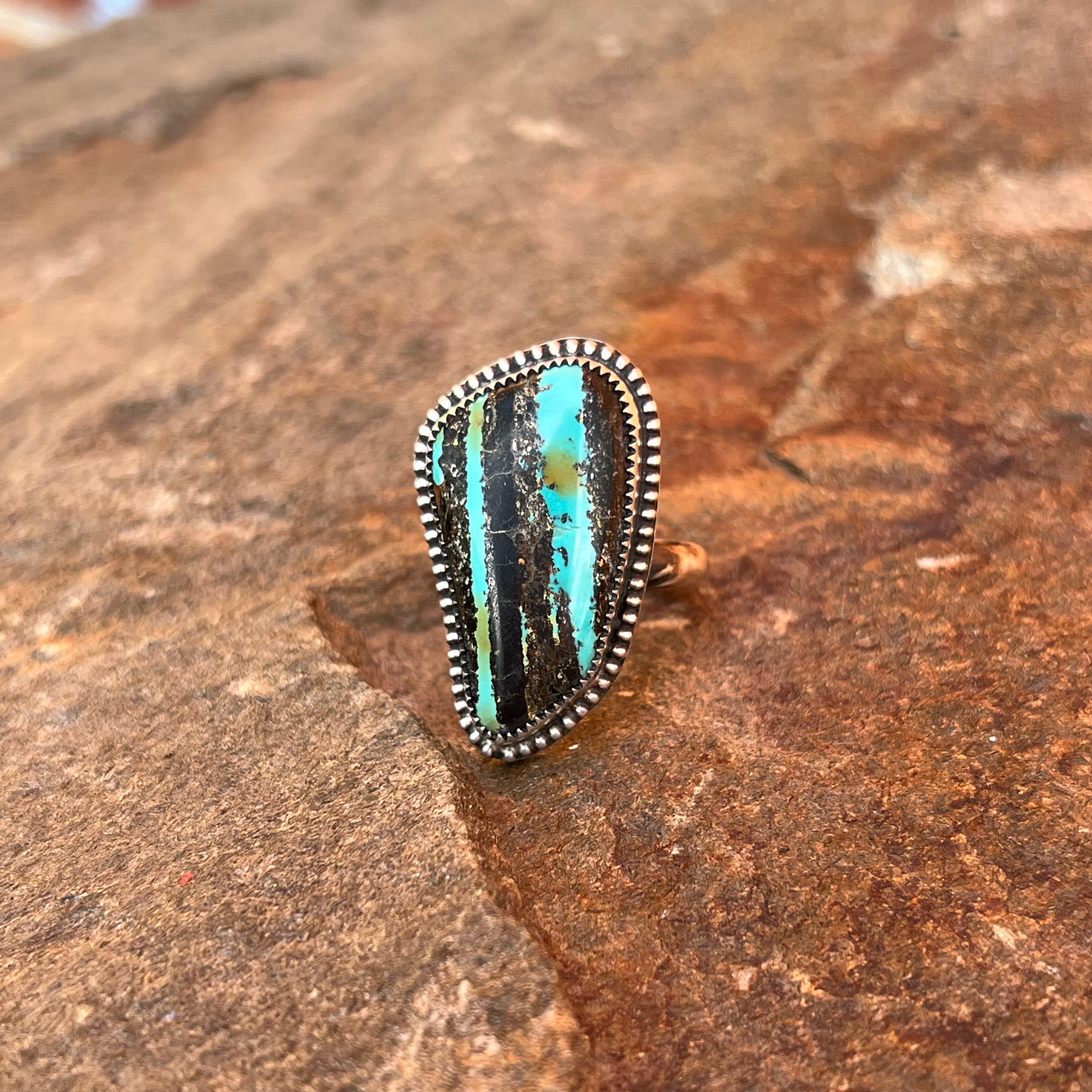 Ribbon Turquoise Adjustable Ring in Sterling Silver Size 12