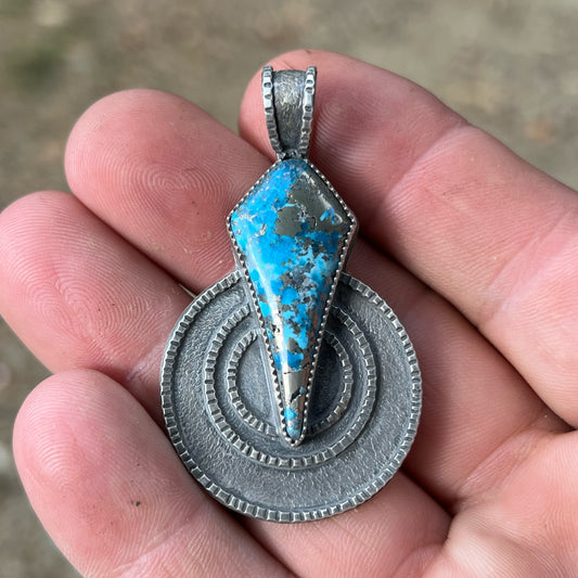 Persian Turquoise and Pyrite Cabochon in Sterling Silver Pendant Jewelry