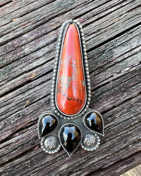 Red Jasper and Black Onyx Sterling Silver Pendant