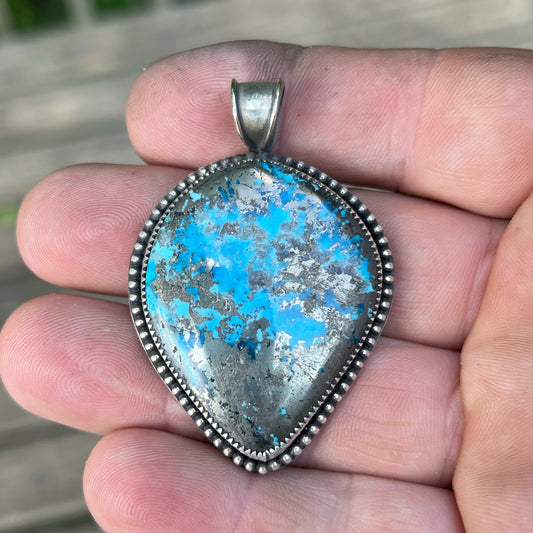 Persian Turquoise and Pyrite Cabochon in Sterling Silver Pendant Jewelry