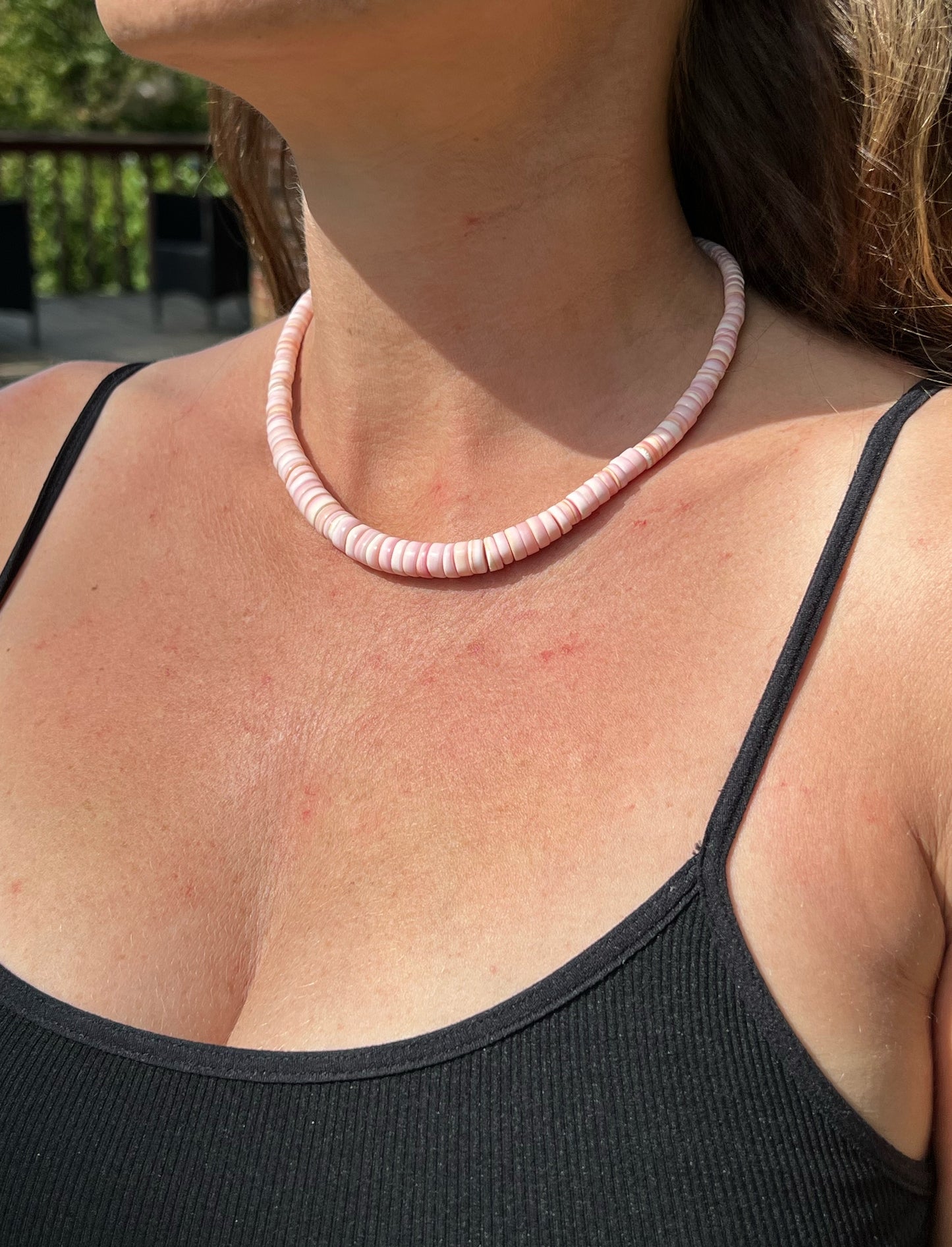 Graduated Pink Conch Beaded Necklace with Sterling Silver Clasp Jewelry