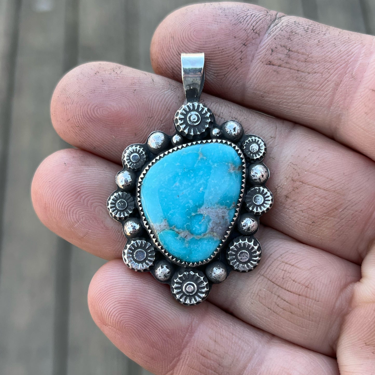 Campitos Turquoise Cabochon in Sterling Silver Pendant