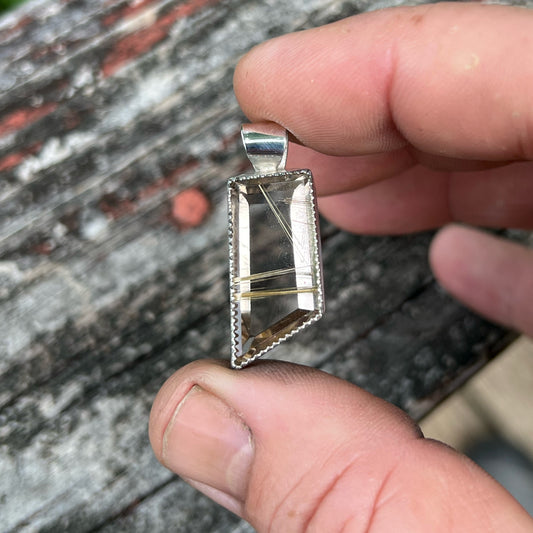 Golden Rutile in Quartz Cabochon from Brazil in Sterling Silver Pendant Jewelry
