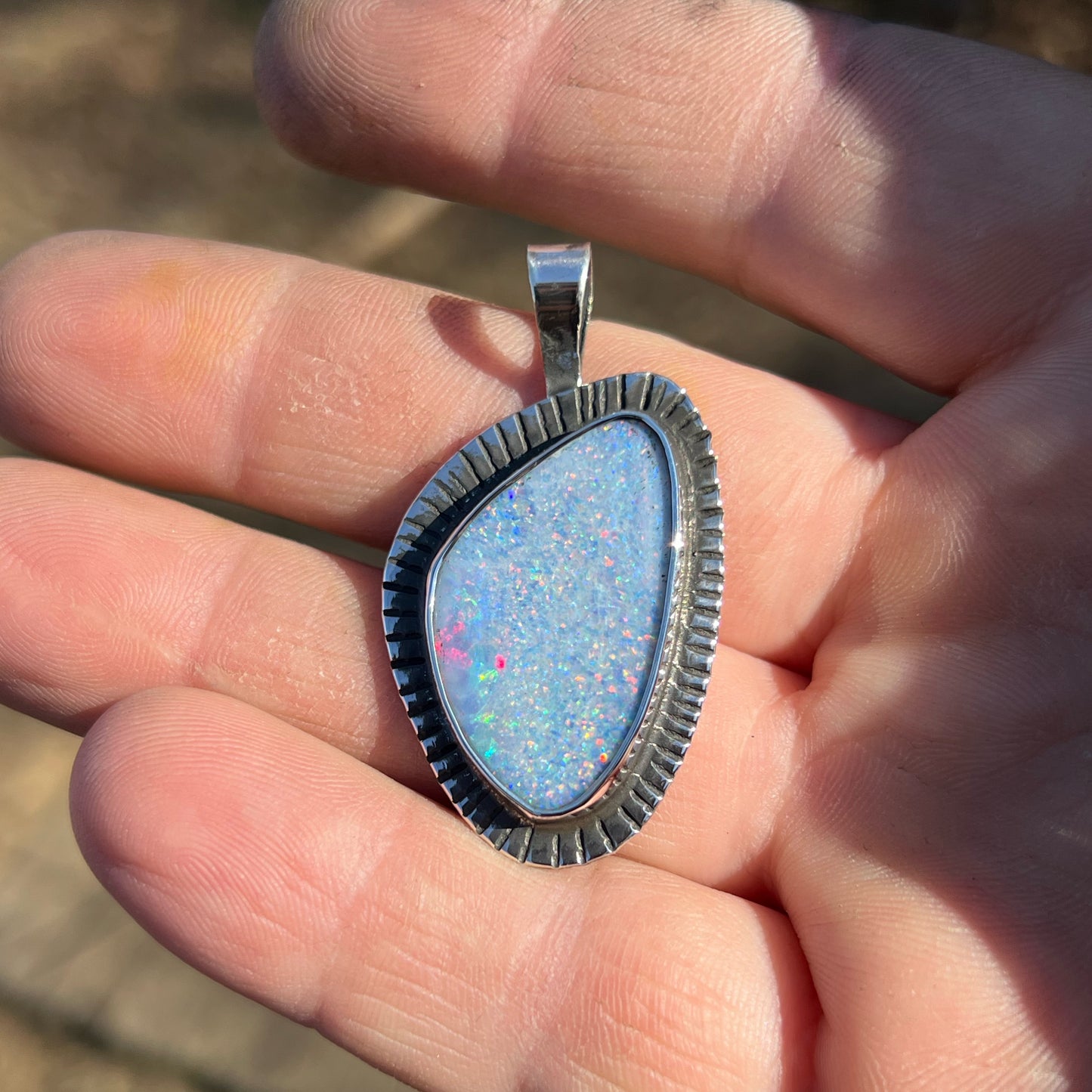 Koroit Boulder Opal Cabochon from Australia in Sterling Silver Pendant