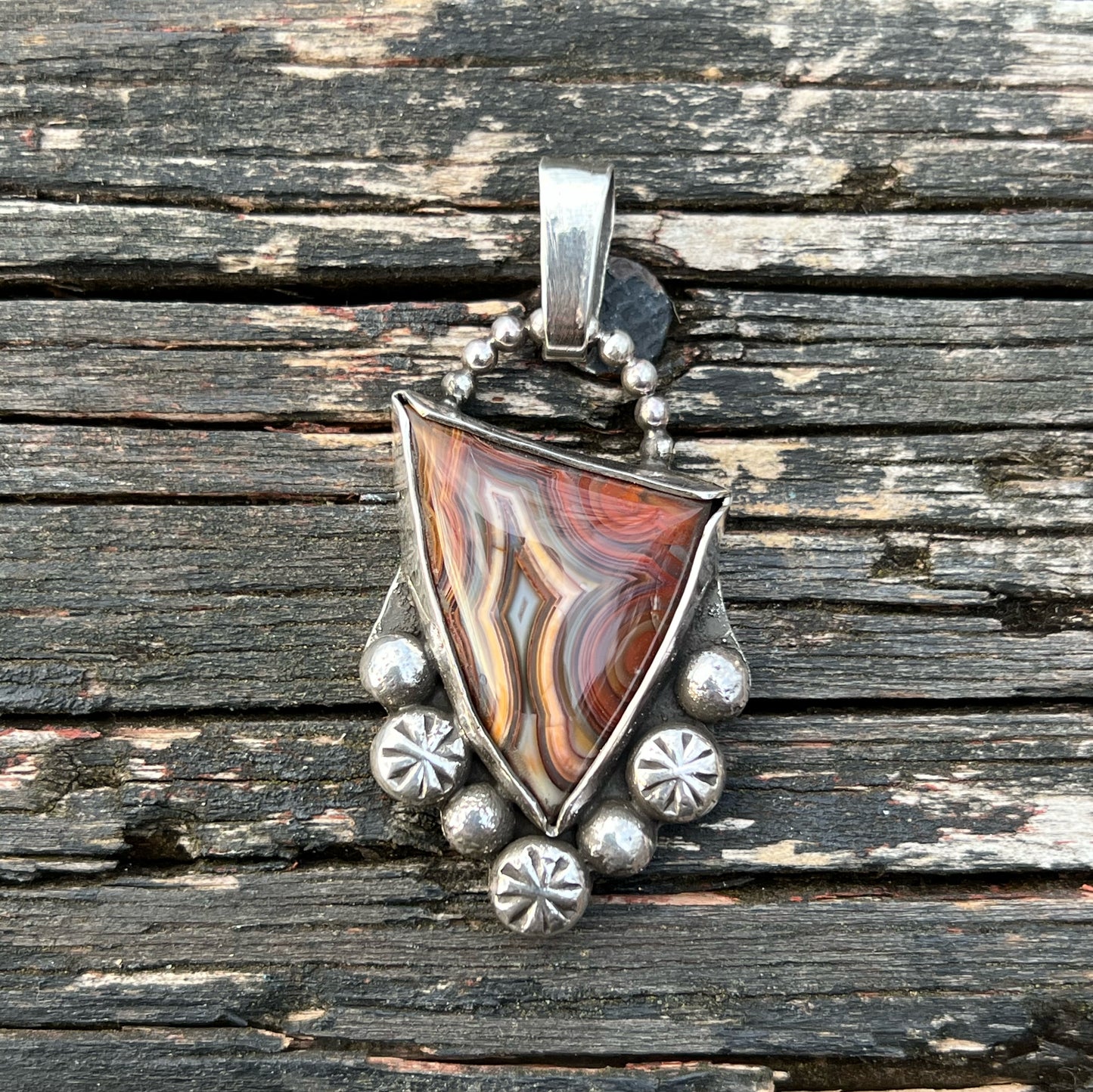 Crazy Lace Agate Cabochon in Sterling Silver Pendant