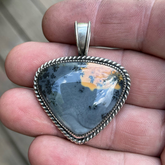 Maligano Dendritic Jasper Cabochon in Sterling Silver Pendant Jewelry