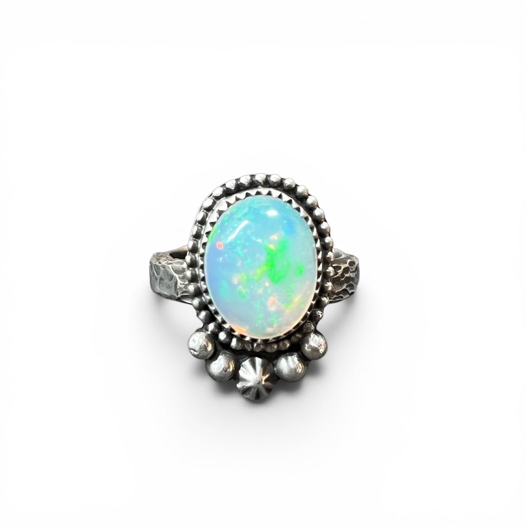 Welo Opal Ring in Sterling Silver Size 5.5