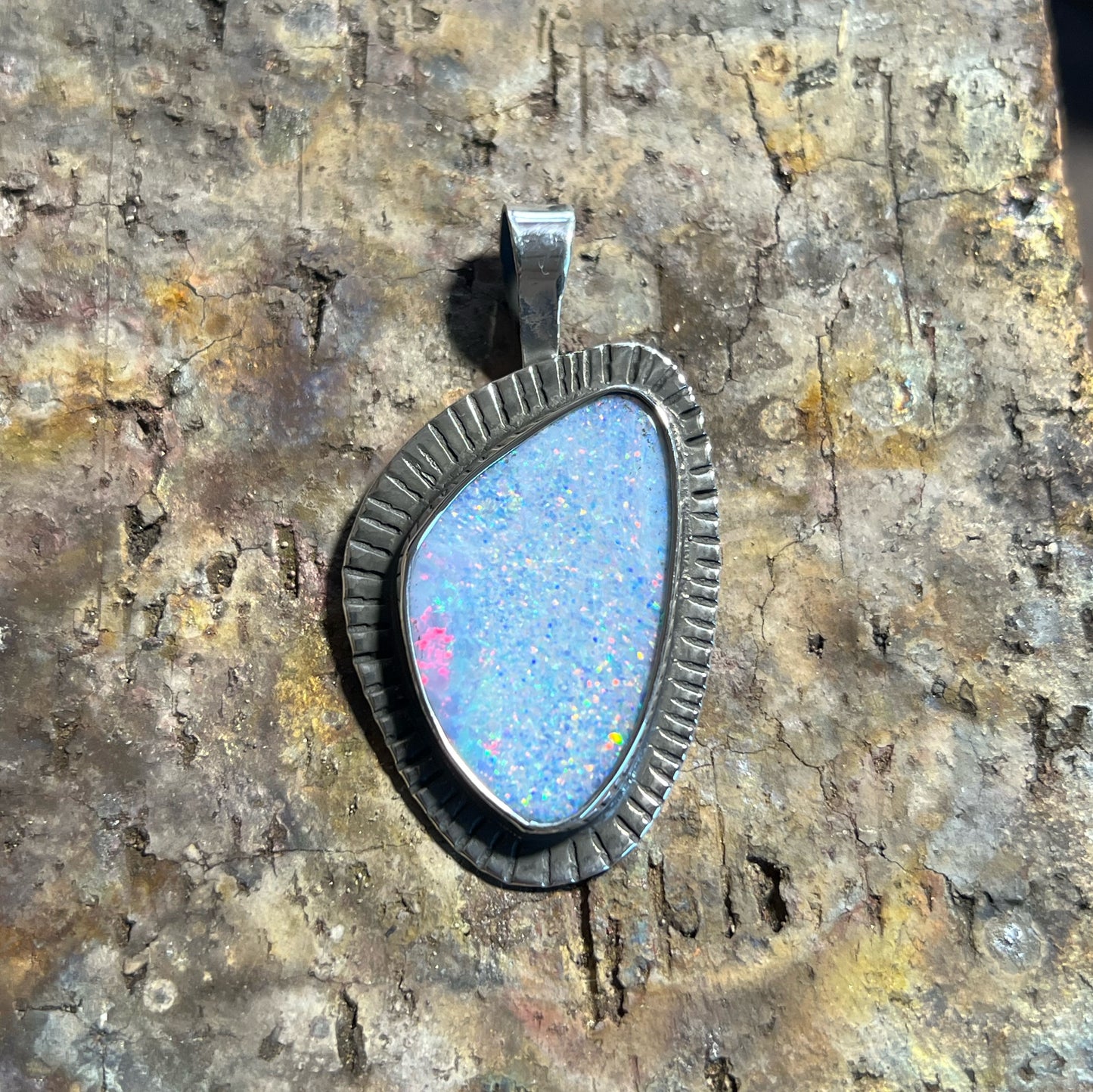 Koroit Boulder Opal Cabochon from Australia in Sterling Silver Pendant