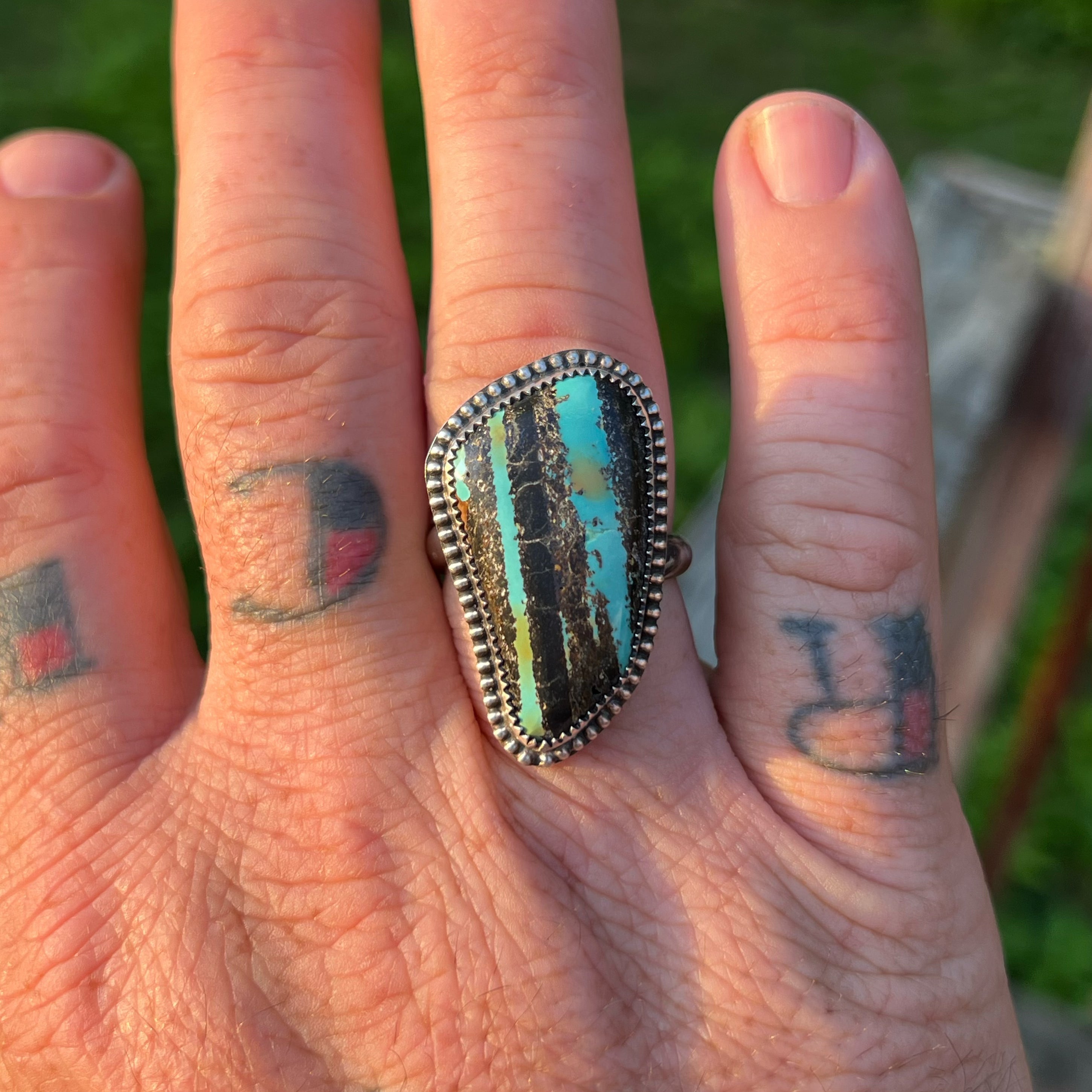 Ribbon Turquoise Adjustable Ring in Sterling Silver Size 12