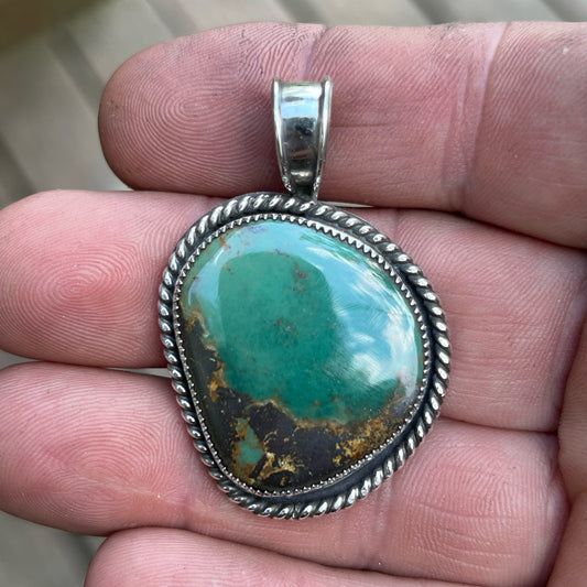 Hardy Pit Turquoise Cabochon in Sterling Silver Pendant Jewelry