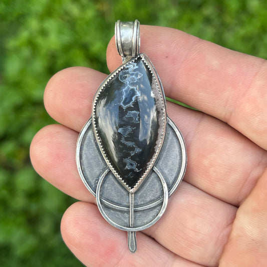 Blue Palm Root Cabochon from Indonesia in Sterling Silver Pendant Jewelry