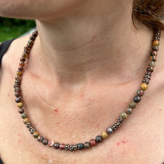 Cherry Creek Jasper with Copper Accents Beaded Necklace with Sterling Silver Clasp Jewelry