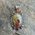 Polychrome Hubei Turquoise with Garnet accents Silver Pendant