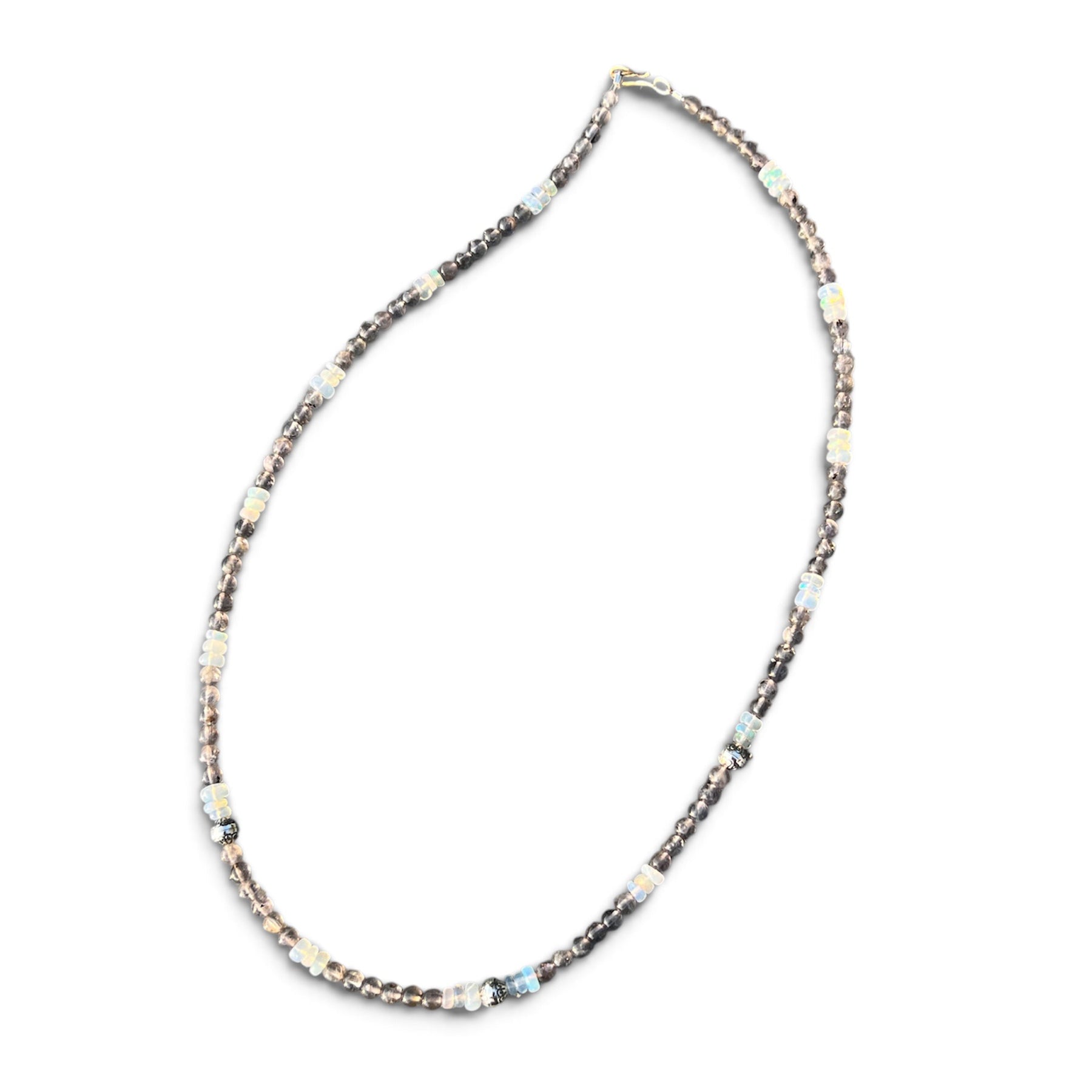 Tanzanite, Opal, and Silver Beaded Necklace with Sterling Silver Clasp Jewelry