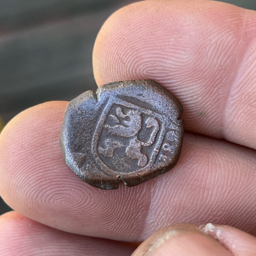 1680 2 Maravedis Spanish Colonial Bronze Coin