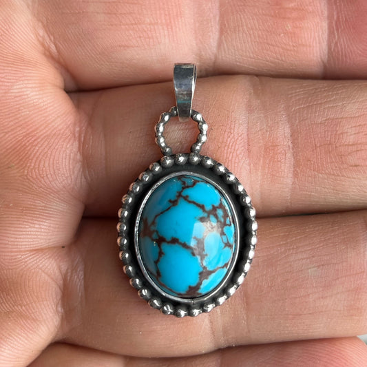 Egyptian Turquoise Cabochon in Sterling Silver Pendant