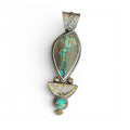 Polychrome Hubei Turquoise with Golden Rutile in Quartz in Silver with 15k Gold accents Pendant