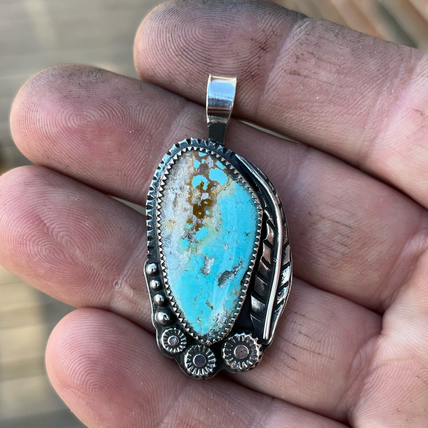 Turquoise Included Selenite Cabochon in Sterling Silver Pendant