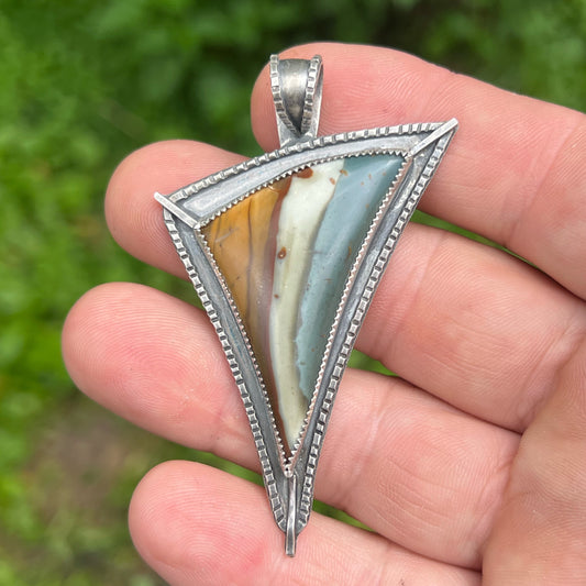 Polychrome Jasper Cabochon from Madagascar in Sterling Silver Pendant Jewelry