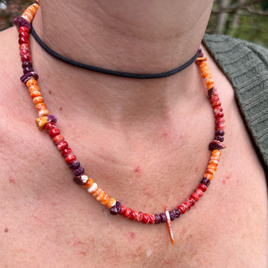 Spiny Oyster Beaded Necklace with Sterling Silver Clasp Jewelry