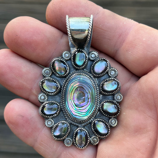 Abalone Cabochon with Mother of Pearl accents in Sterling Silver Pendant Jewelry