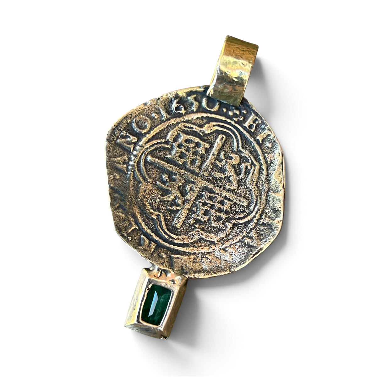 “The Emerald Galleon” Colonial Spanish 8 Reales Coin Pendant in 14k Gold
