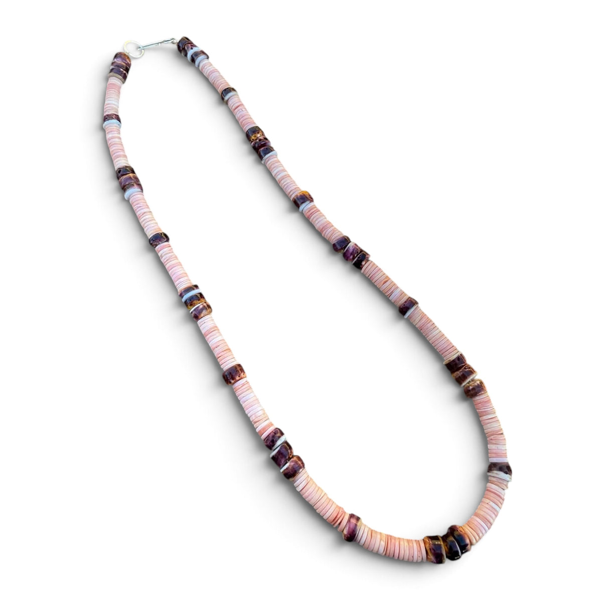 Pink Conch and Purple Spiny Beaded Necklace with Sterling Silver Clasp Jewelry