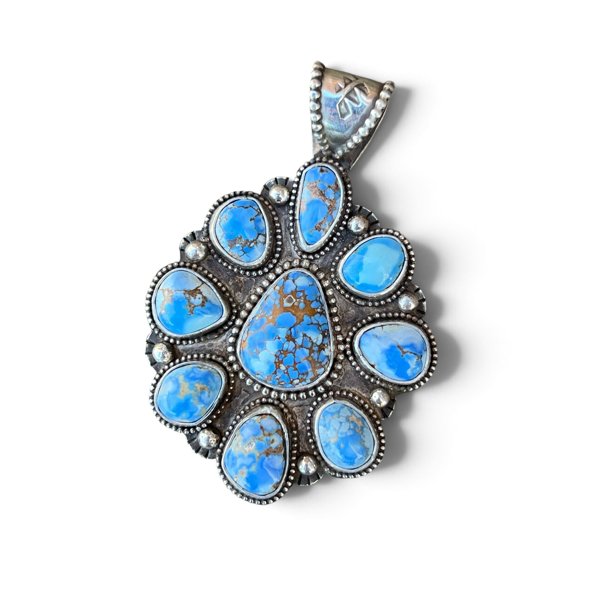 “Golden Hills Blossom” Golden Hills Turquoise Cluster in Silver Pendant