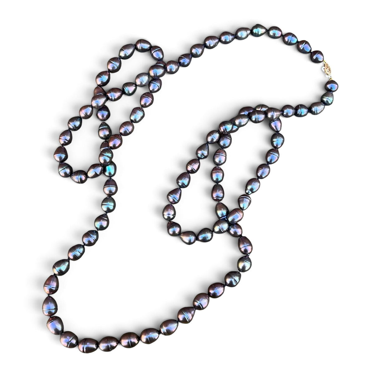 50” Tahitian Peacock Pearl Necklace with 14k Gold Clasp Jewelry