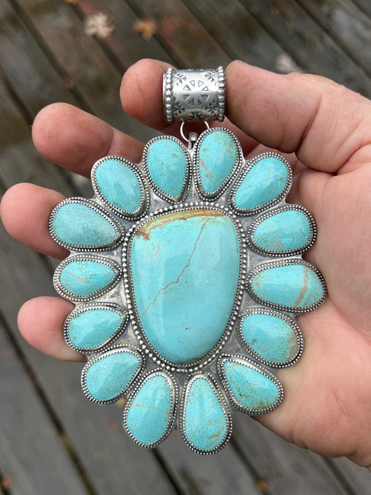 Number 8 Turquoise Cluster Pendant from Nevada, USA Sterling Silver Pendant Jewelry